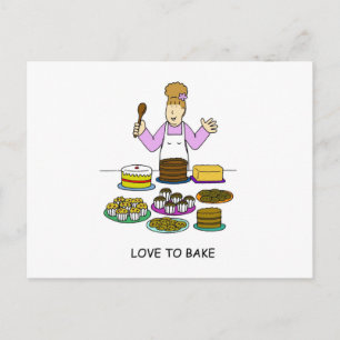 Cartão Postal Amor a Assar Cartoon Lady with Cakes