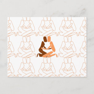 Cartão Postal Amor abstrato marrom e bege contorno
