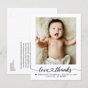 Cartão Postal Amor Agradecimento coração script Bebê Foto Nascim