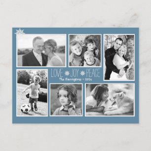Cartão Postal Amor Alegria Paz Natal Múltipla Foto Azul Colonial