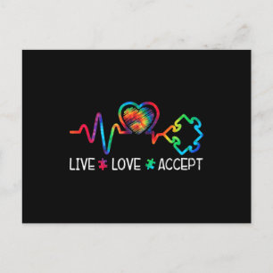 Cartão Postal Amor ao Vivo Aceita Autismo Sensibilização Coração