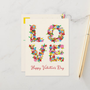 Cartão Postal AMOR Caprichosas Flores Coloridas de Primavera Obr