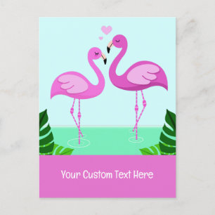 Cartão Postal Amor com Flamingo de Texto Personalizado