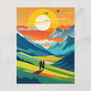 Cartão Postal Amor com Paisagem na Montanha Retroativa