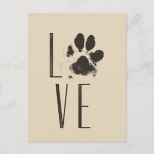 Cartão Postal Amor com Pet Paw Imprime Brown Grunge Tipografia