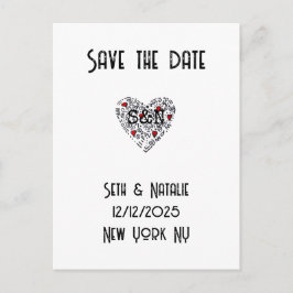 Cartão Postal amor coração trendy doodle preto branco vermelho a