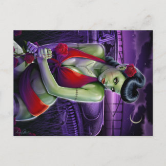 Cartão Postal amor da menina do zombi com cor-de-rosa e o carro