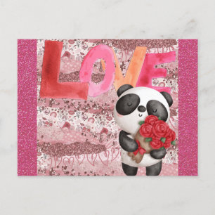 Cartão Postal Amor de Dia de os namorados de Urso Panda Bonito