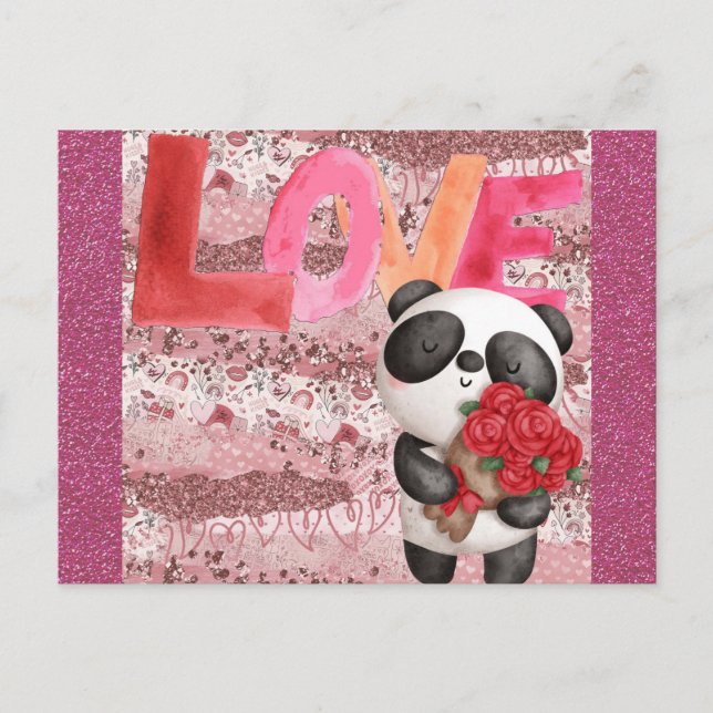 Cartão Postal Amor de Dia de os namorados de Urso Panda Bonito (Frente)