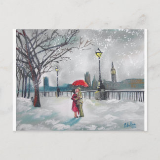Cartão Postal Amor de inverno neve Londres Tames Big Ben pintura