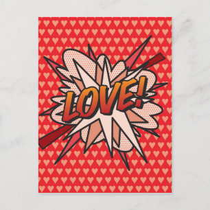 Cartão Postal AMOR Diversão Arte Pop de Quadrinhos Retrô