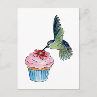 Cartão Postal Amor do cupcake do colibri