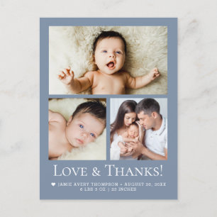 Cartão Postal Amor e Agradecimento Bebê Foto Anúncio de Nascimen