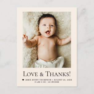 Cartão Postal Amor e Agradecimento Bege Foto Nascimento do Bebê
