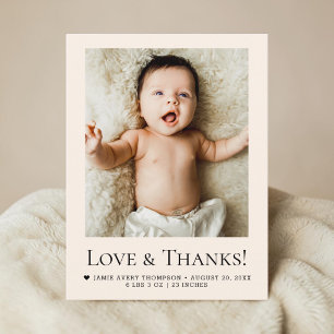 Cartão Postal Amor e Agradecimento Bege Foto Nascimento do Bebê