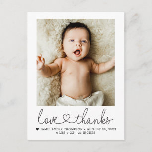 Cartão Postal Amor e Agradecimento Foto do Bebê Coração Nascimen