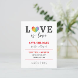 Cartão Postal Amor é Aquarela Coração LGBT Salvar Data
