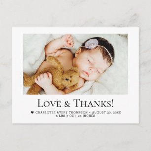 Cartão Postal Amor e Obrigada Bebê Menina Foto Nascimento Estatí