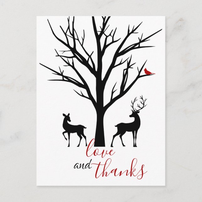 Cartão Postal Amor e Obrigados Deer Casal Winter Obrigado (Frente)