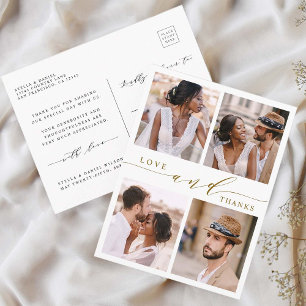 Cartão Postal Amor e Obrigados Dourados modernos 4Casamento Foto