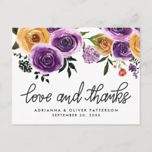 Cartão Postal Amor E Obrigados Flores Amarelas Roxas