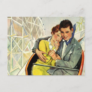 Cartão Postal Amor e Romance Vintage, Passeio de Montanha-Russa
