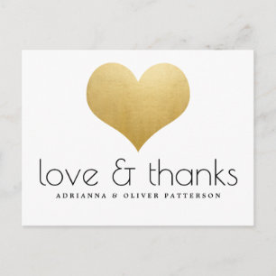 Cartão Postal Amor Elegante E Obrigados Faux Gold Foil Heart