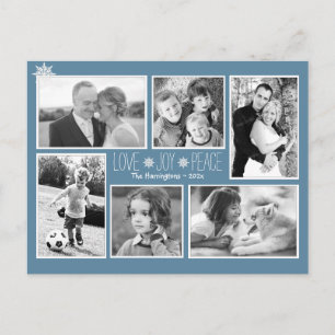 Cartão Postal Amor Joy Peace Christmas Multi Photo Colonial Blue