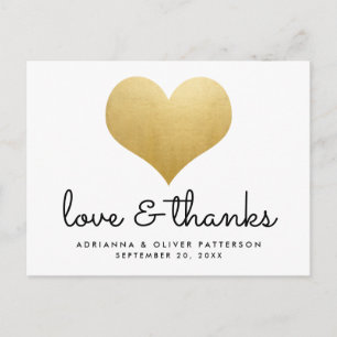 Cartão Postal Amor Minimalista E Obrigados Faux Gold Foil Heart