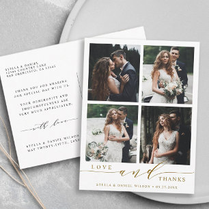 Cartão Postal Amor Moderno de Ouro & Agradecimentos por 4 Fotos 