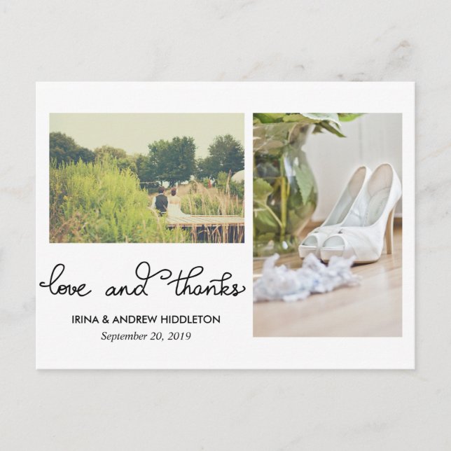 Cartão Postal Amor Moderno E Obrigados Escrevem Duas Fotos De Ca (Frente)