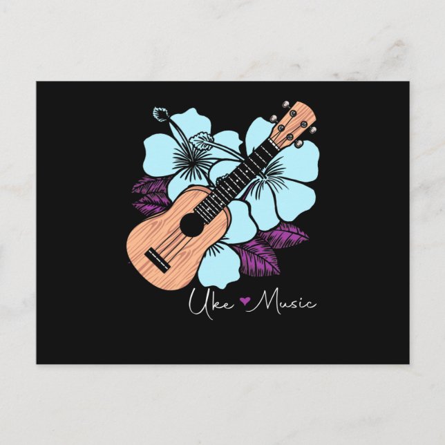 Cartão Postal Amor Música Ukulele Violão Flores Havaí (Frente)