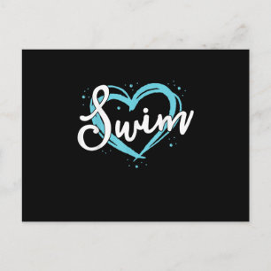 Cartão Postal Amor Nadando Equipe do Coração Lover Blue Swimme