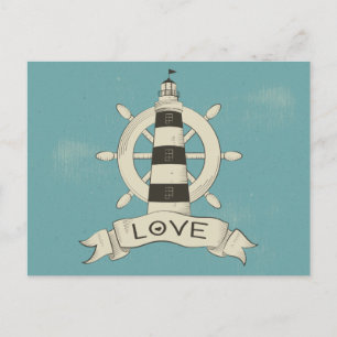 Cartão Postal Amor Náutico Farol Azul & Âncora de Navio