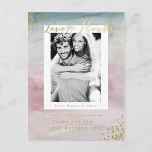 Cartão Postal Amor & Obrigado Glam Aquarela Dourado Obrigado Fot