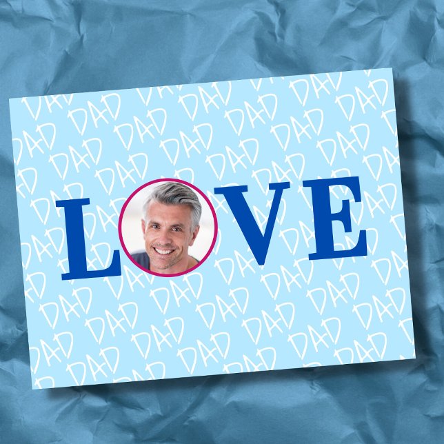 Cartão Postal AMOR PAI Personalizado Moderno com Foto (The background text template can fit 2 or 3 upper case letters, maybe 1 or 2 more with lower cases.
)