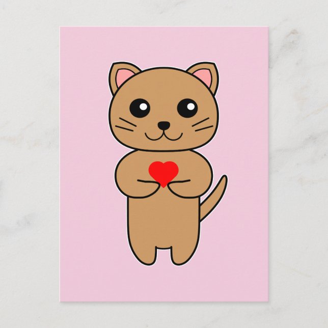Cartão Postal Amor Purrfeito - Fundo Rosa (Frente)