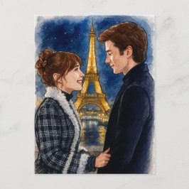 Cartão Postal Amor Romântico Paris Homem Mulher Postal Aquarela
