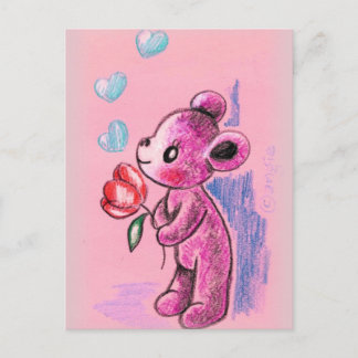Cartão Postal Amor Urso De Teddy Com Tulip