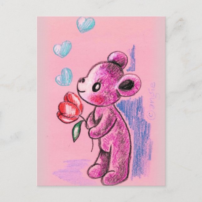 Cartão Postal Amor Urso De Teddy Com Tulip (Frente)