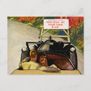 Cartão Postal Amor Vintage, Estrada Fechada Prossiga por Sua Con