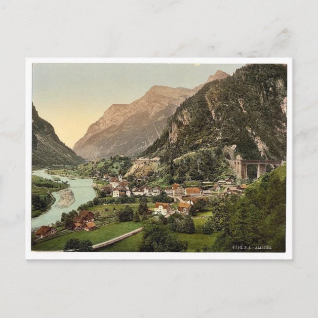 Cartão Postal Amsteg, da ferrovia, Rua. (Frente)