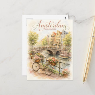 Cartão Postal Amsterdã Holanda aquarela