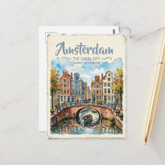 Cartão Postal Amsterdã Holanda aquarela
