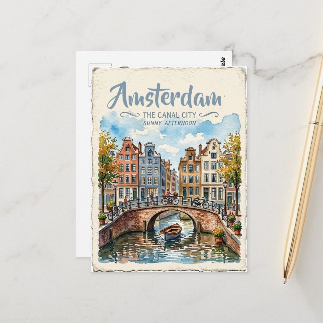 Cartão Postal Amsterdã Holanda aquarela (Frente/Verso In Situ)