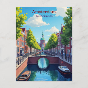 Cartão Postal Amsterdã Holanda Ilustração Gouache Viagem