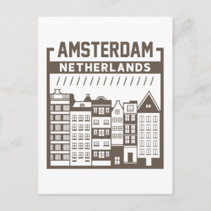 Cartão Postal Amsterdã Holanda Paisagem Urbana Vintage
