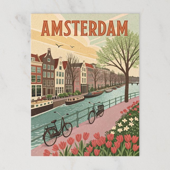 Cartão Postal Amsterdã por Canal no Estilo Retro (Criador carregado)