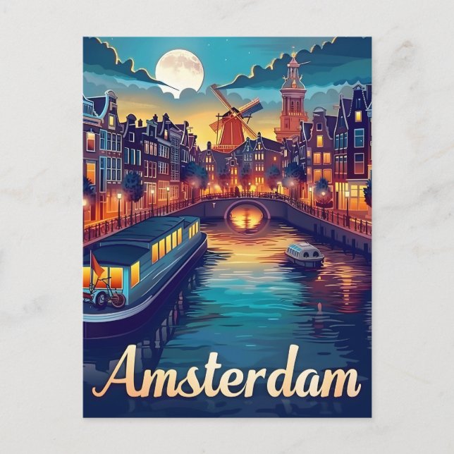 Cartão Postal Amsterdã por Noite (Frente)
