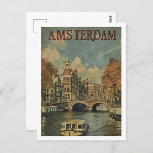 Cartão Postal Amsterdam Netherlands Vintage Familiar Viagem Plac